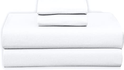 Ruvanti 100% Cotton 4 Piece Flannel Sheets Queen-Deep Pocket-All Seasons-Warm-Super Soft-White-Breathable & Moisture Wicking Flannel Bed Sheet Set Queen Include Flat, Fitted Sheet & 2 Pillowcases