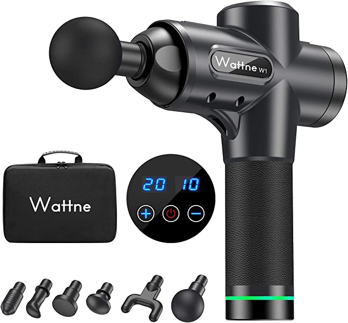 Wattne Muscle Massage Gun, Handheld Massager for Pain Relief, Cordless Electric Percussion Quiet Massager with 4 Heads and 20 Adjustable Speed High-Intensity Vibration, Quick Rechargeable Device