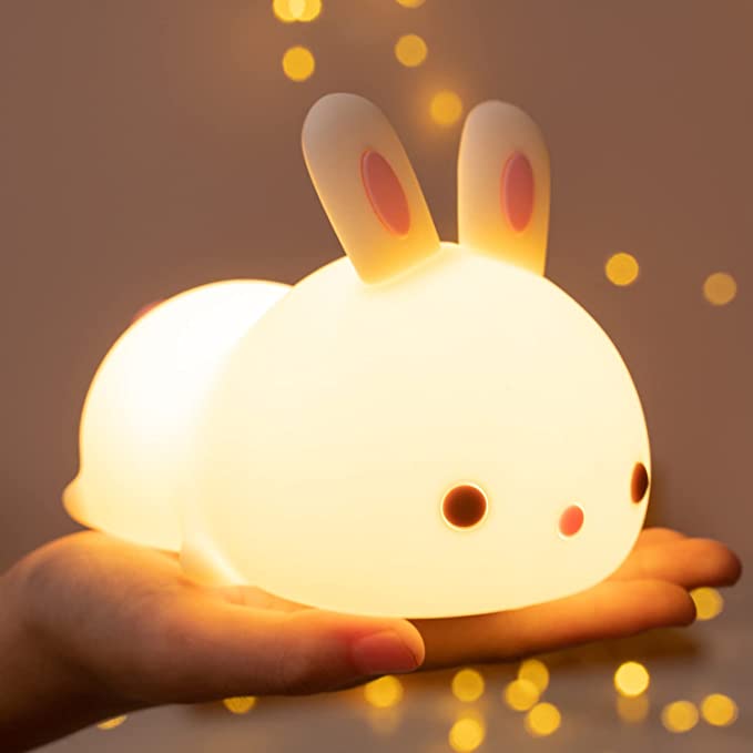 Cute Bunny Kids Night Light, Bunny Light Cute Lamp Battery Operated Nursery Toddler Night Lights for Girls Kids Babies - Portable Squishy Color Changing Birthday Christmas Gift Nightlight for Children