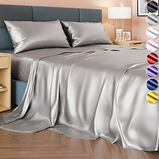 Decolure Satin Bed Sheets (Grey, Queen)