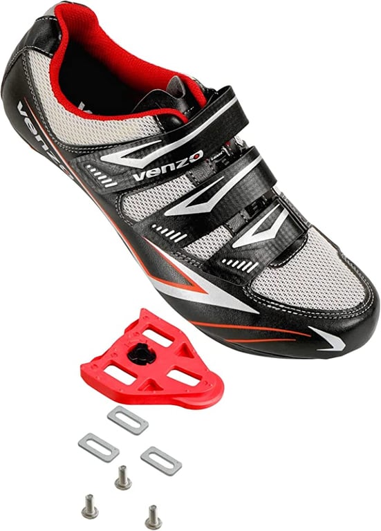 Venzo Bicycle Men's Road Cycling Riding Shoes - 3 Straps- Compatible with Peloton Shimano SPD & Look ARC Delta - Perfect for Road Racing Bikes Black Color