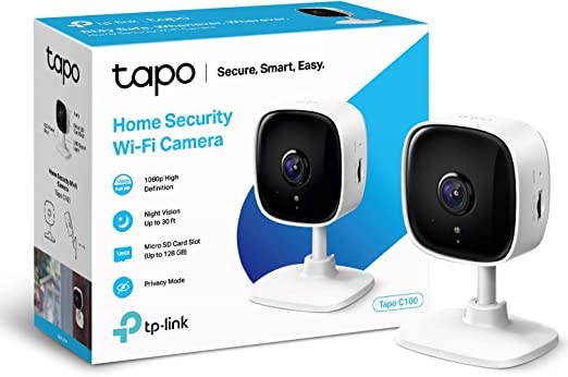 TP-Link Tapo Home Security Wi-Fi Camera - 1080p, Night Vision, Sound & Light Alarm, 2-Way Audio, 24/7 Live View, Voice Control, Tapo APP, Alexa, Google Assistant, No hub Required (Tapo C100)