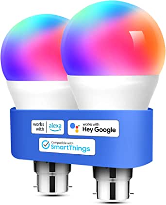 meross Light Bulbs WiFi Smart Bulbs B22 Bayonet [2 Pack] Compatible with Echo Alexa Google Home Dimmable Warm Light and Multicolor by Meross 810Lumens 60W Equivalent 2700K-6500K RGBCW