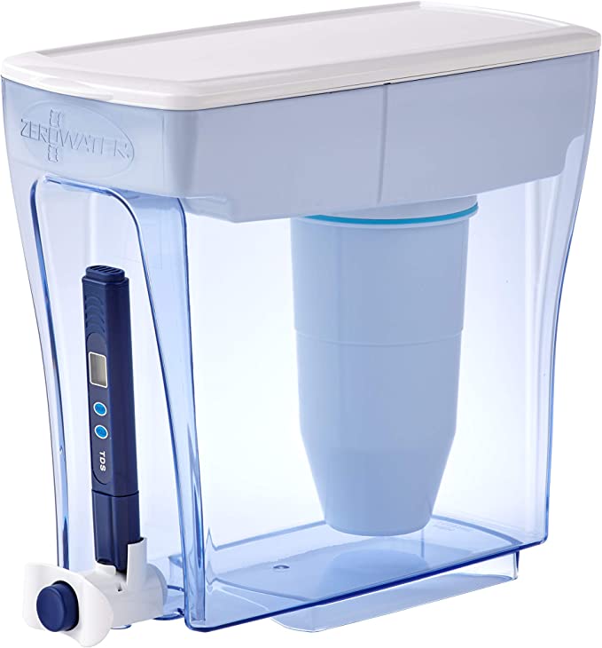 ZeroWater 20 Cup 5-Stage Water Filter Dispenser, NSF Certified to Reduce Lead, Other Heavy Metals and PFOA/PFOS, White and Blue