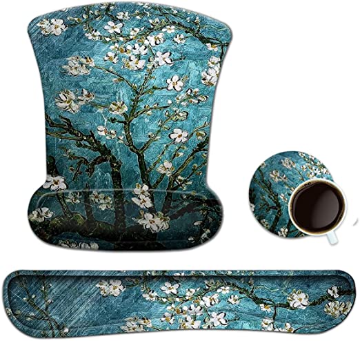 Keyboard Wrist Rest Pad Ergonomic Mouse Pad Set, ToLuLu Gel Mouse Pad Wrist Support for Computer Laptop, Mousepad Keyboard Wrist Support w/Memory Foam for Easy Typing & Pain Relief, Van Gogh Painting