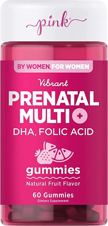 Pink Vibrant Prenatal Multivitamins for Women | 60 Natural Mixed Berry Flavor Gummies | Selfcare for Two | with DHA and Folic Acid | Non-GMO & Gluten Free | Created by Women for Women