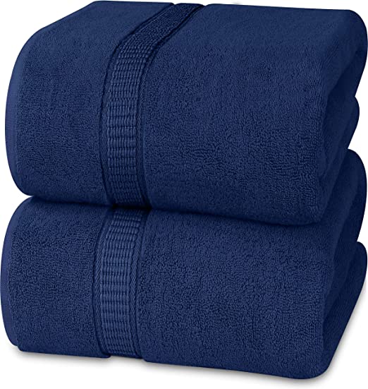 Utopia Towels - Luxurious Jumbo Bath Sheet (35 x 70 Inches, Navy Blue) - 600 GSM 100% Ring Spun Cotton Highly Absorbent Extra Large Bath Towel - Super Soft Hotel Quality Towel (2-Pack) (Navy, 2)
