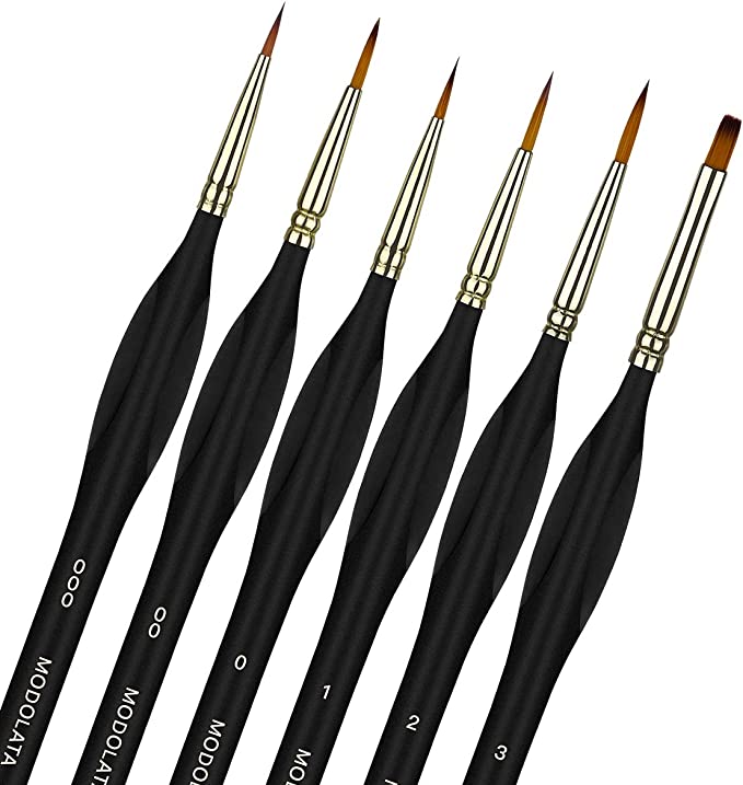 Detail Model Paint Brushes Set - 6 Pieces Miniature Painting Brushes for Acrylic, Watercolor - Airplane Kits, Ceramic, Plastic Model, Warhammer 40k