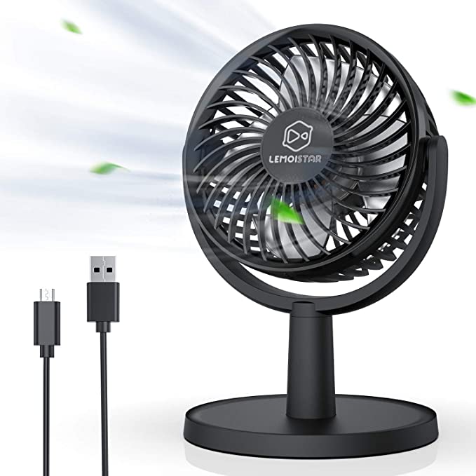 Mini Desk Fan, USB Powered Desktop Fan with 4 Speeds, Small but Powerful Strong Airflow Work Quiet, 310° Adjustment, Portable Personal Air Circulator Fan for DesktopTable Office Bedroom (Black)