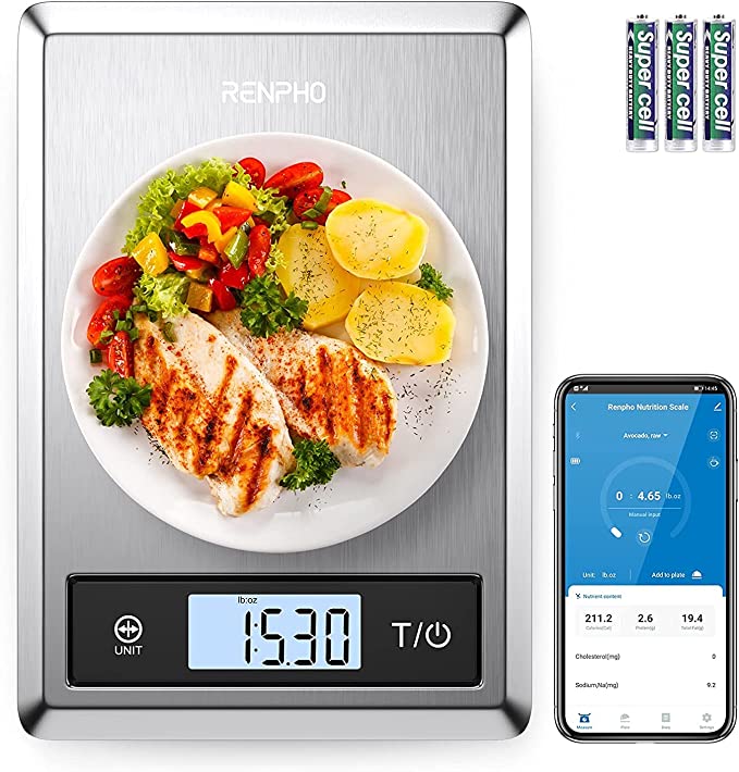 RENPHO Digital Food Scale, Kitchen Scale for Baking, Cooking and Coffee with Nutritional Calculator for Keto, Macro, Calorie and Weight Loss with Smartphone App, Stainless Steel