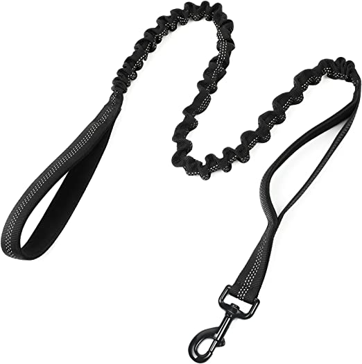 rabbitgoo Tactical Bungee Dog Leash, Elastic Leads Rope with 2 Padded Traffic Control Handles for Military Dog Training and Night Walking, Quick Lock & Release, Safety & Comfort, 5.2FT, Black