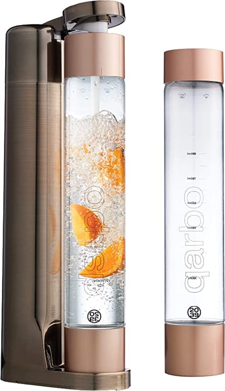 Twenty39 Qarbo Sparkling Water Maker and Fruit Infuser - Premium Carbonation Machine with Two 1L BPA Free Bottles - Infuses Flavor While Carbonating Beverages (Bronze)