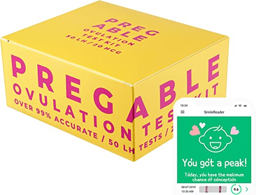 Pregable Combo Kit of Ovulation Tests and Pregnancy Tests, Free Tracker app, OPKs, HPTs (50LH + 20HCG)