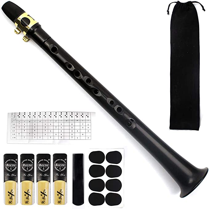 Pocket Saxophone Kit, FOVERN1 Mini Sax Portable Woodwind Instrument Professional instruments with 4 Reeds, 8 Dental pad, Fingering Charts, Carrying Bag for Amateurs and professional performers (black)