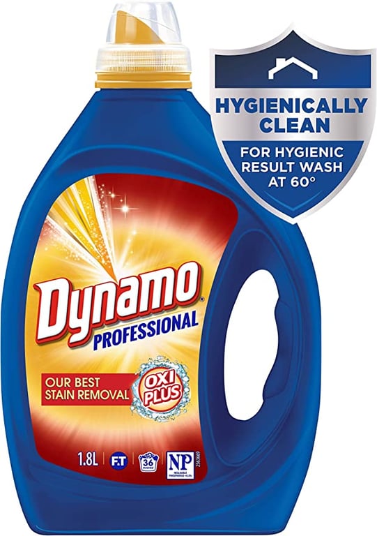 Dynamo Professional Oxi Plus is our Best Stain Removal Liquid Laundry Detergent, 1.8 Litres, 36 washloads