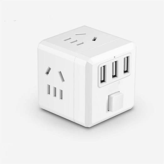 DEAMOS Power Board Strip Surge Protector with 3 USB Ports and 4 AC Outlets, Wall Adapater Cube Spacing Charging Station with Switch Control
