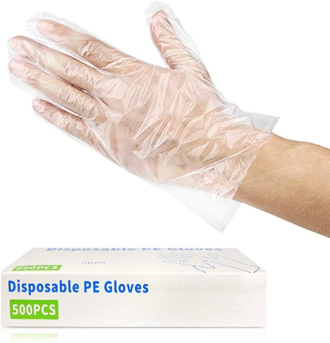 500PCS Disposable Plastic Gloves, Latex Free Powder Free Clear Polyethylene Hand Gloves Non-Sterile for Cleaning- Cooking, Hair Coloring, Dishwashing, Food Handling, Large
