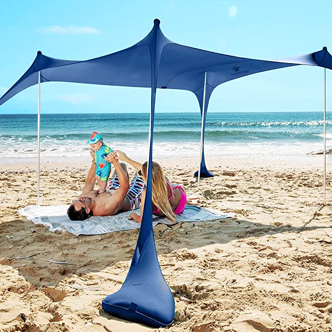 SUN NINJA Pop Up Beach Tent Sun Shelter UPF50+ with Sand Shovel, Ground Pegs,and Stability Poles, Outdoor Shade for Camping Trips, Fishing, Backyard Fun or Picnics