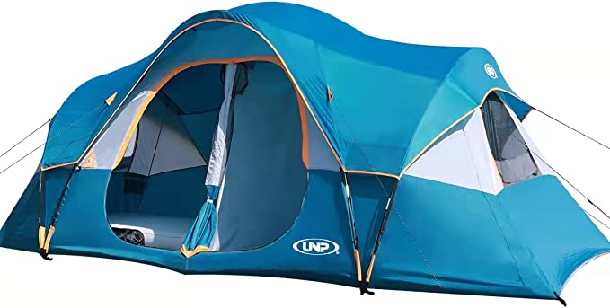 UNP Camping Tent 10-Person-Family Tents, Parties, Music Festival Tent, Big, Easy Up, 5 Large Mesh Windows, Double Layer, 2 Room, Waterproof, Weather Resistant, 18ft x 9ft x78in