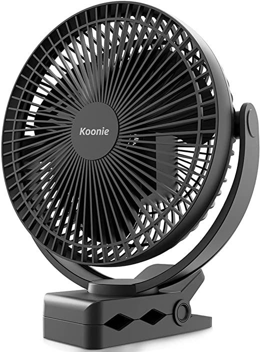 KOONIE 10000mAh Clip on Fan Battery Operated, USB Fan with Clip, 8-Inch Portable Desk Fan with 4 speeds and 24 Hours Working Time for Office Golf Car Outdoor Travel Baby Stroller Camping Tent