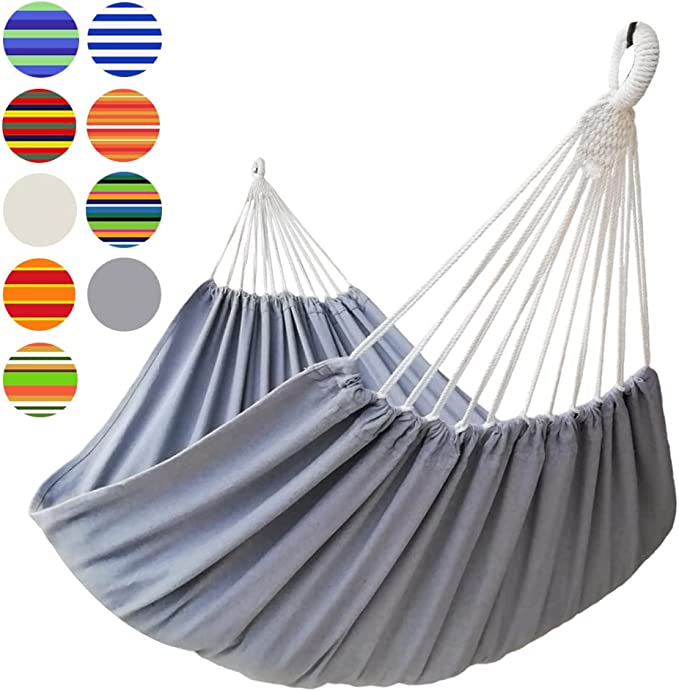 GOCAN Brazilian Double Hammock 2 Person Extra Large 330X160cm Load Capacity 600Pound Canvas Cotton Hammock for Patio Porch Garden Backyard Lounging Outdoor and Indoor XXL(Grey)