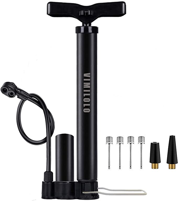 VIMILOLO Bike Pump Portable, Ball Pump Inflator Bicycle Floor Pump with high Pressure Buffer Easiest use with Both Presta and Schrader Bicycle Pump Valves-160Psi Max