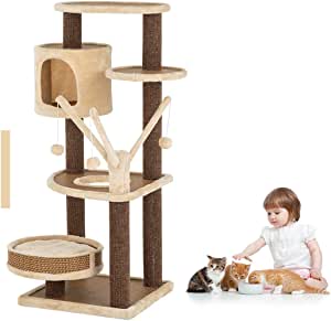 Advwin 110CM Cat Tree Cat Scratching Tree Post Scratcher Pole Condo Gym Furniture, Sturdy Scratching Posts, and Removable Soft Perches Beige