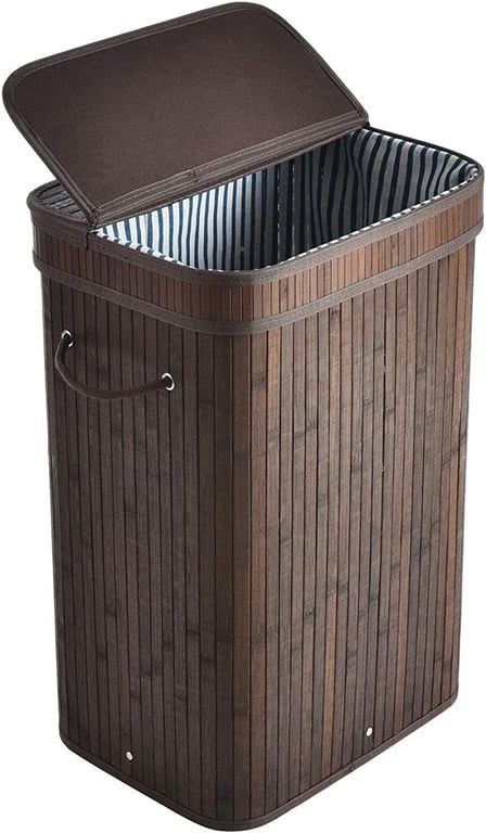 ALINK Bamboo Laundry Hamper Basket with Lid Handles and Removable Liner Dirty Clothes Storage Bag, Single Rectangular Hamper, Easily Assemble - Brown