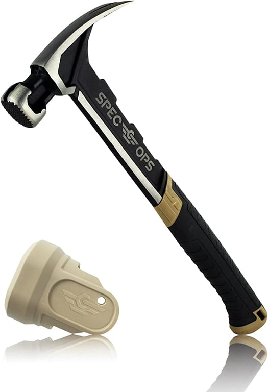Spec Ops SPEC-M22CF-S Tools Framing Hammer, 22 oz, Rip Claw, Milled Face, Soft Mallet Face, Shock-Absorbing Grip, 3% Donated to Veterans,Black/Tan