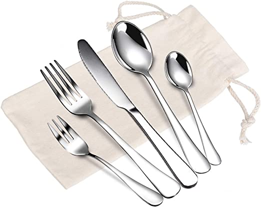 Flatware Set 20 Pieces, Stainless Steel Cutlery Set Flatware Silverware Set with Knife Spoon Fork, Service for 4, Mirror Polish & Dishwasher Safe, Ideal for Home Daily Use/Casual or Formal Dining, Silver