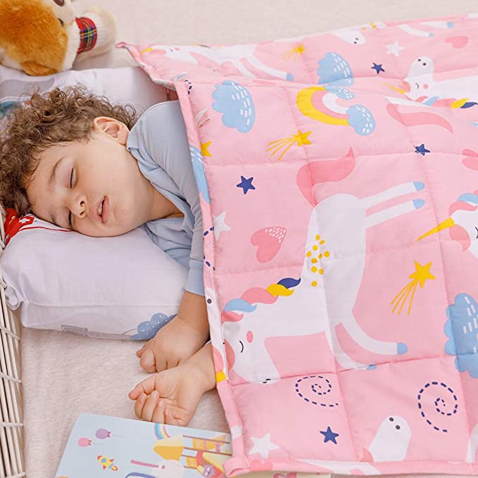 Anjee Kids Weighted Blanket 5lbs,100% Natural Cotton Heavy Blanket for Children,2.3kg 90 x 120cm Pink Unicorn