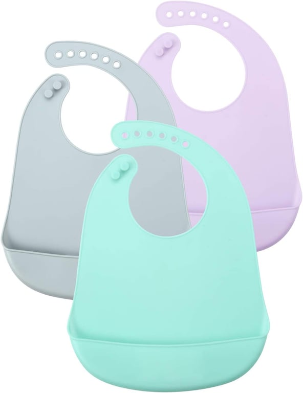 PandaEar (3 Pack) Silicone Baby Bibs Cute Super Thin Light Weight for Babies & Toddlers (10-72 Months) Waterproof, Soft, Unisex