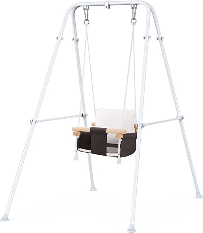 Toddler Swing, Baby Swing with Stand,Swing Set for Infant,Outdoor Indoor Swing Set with Canvas Cushion Seat