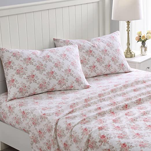 Laura Ashley Home - Queen Sheets, Cotton Flannel Bedding Set, Brushed for Extra Softness & Comfort (Lisalee, Queen)