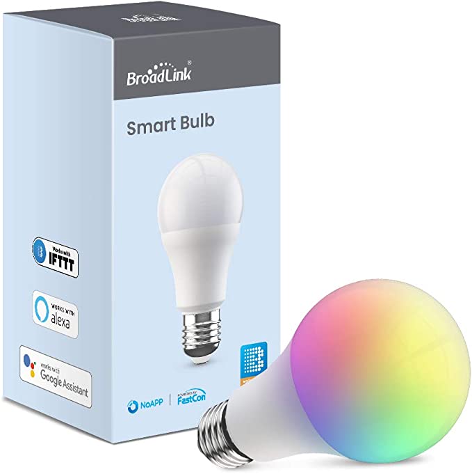 Broadlink Smart Light Bulb, 10W Dimmable RGB Color Changing Wi-Fi LED Smart Bulb E27 800lm, Works with Alexa, Google Home, Siri and IFTTT, No Hub Required, Multi-Color (LB27 R1)