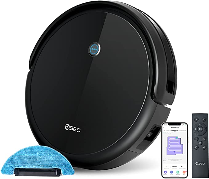 + 360 C50 Robot Vacuum and Mop, 2600 Pa, Zigzag Cleaning, Scheduled Cleaning, Edge, Spot, Deep Cleaning, Compatible with Alexa and Google Assistant, Black