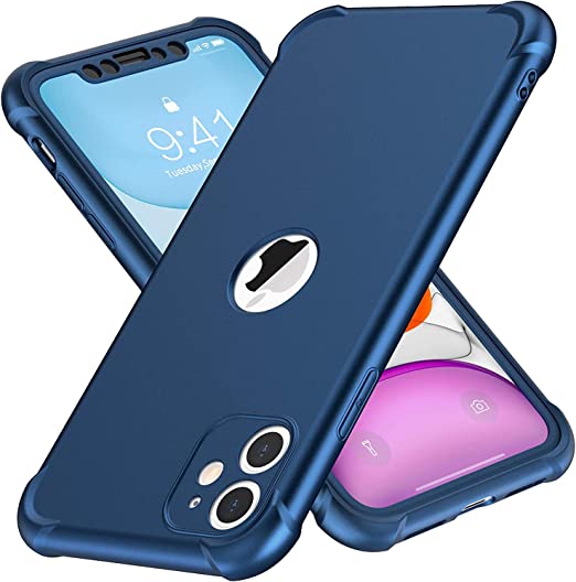 ORETECH Designed for iPhone 11 Case [with 2 x Tempered Glass Screen Protector] Shockproof Protection Cover Hard PC Silky Soft Touch Full Body Protective Case for iPhone 11 (2019) 6.1'' - Blue