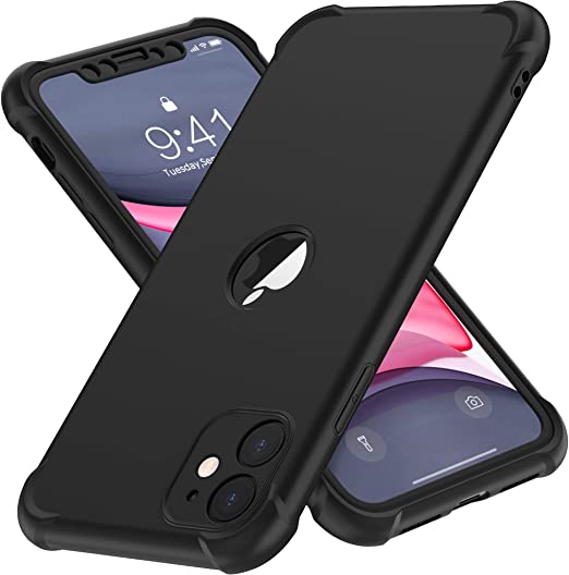 ORETECH Designed for iPhone 11 Case [with 2 x Tempered Glass Screen Protector] Shockproof Protection Cover Hard PC Silky Soft Touch Full Body Protective Case for iPhone 11 (2019) 6.1'' - Black