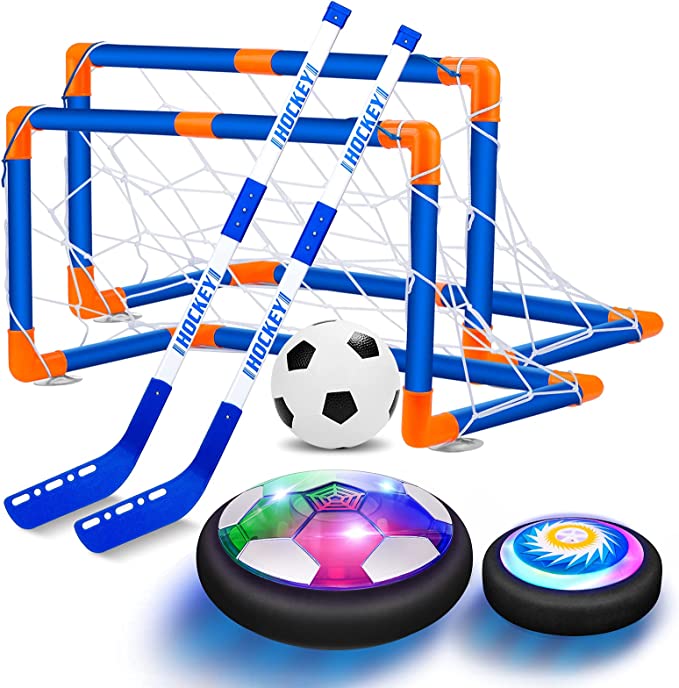 VEPOWER 2-in-1 Hover Hockey Soccer Kids Toys Set, USB Rechargeable and Battery Hockey Floating Air Soccer with Led Light, Indoor Outdoor Games Sport Toys Kit for Kids Boys Girls Ages 3 4 5 6 7-12