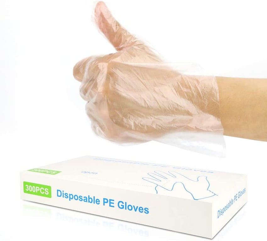 300PCS Disposable Plastic Gloves, Latex Free Powder Free Clear Polyethylene Hand Gloves Non-Sterile for Cleaning- Cooking, Hair Coloring, Dishwashing, Food Handling, Large