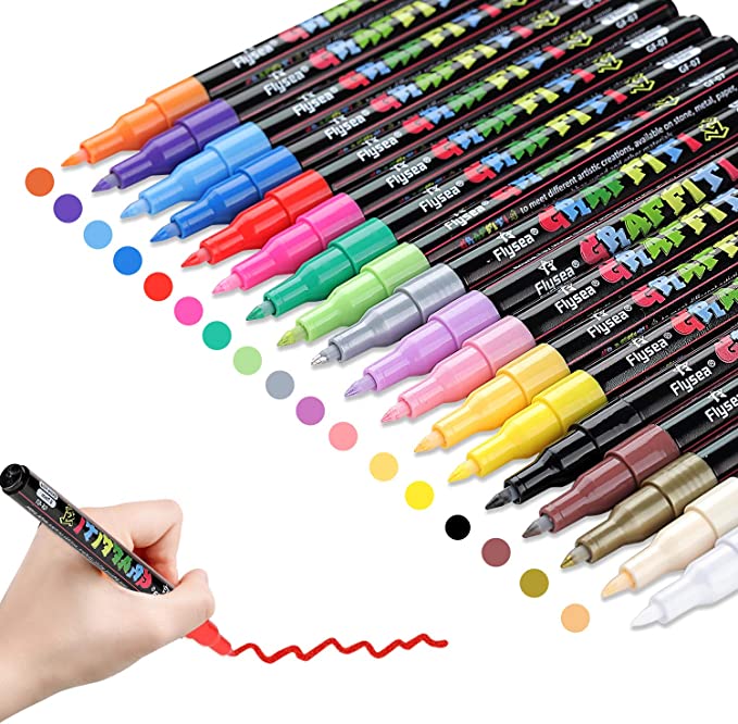Acrylic Paint Pens for Rock Painting Kit, AivaToba 18 Colors Paint Markers Kit for Glass Stone Ceramic Fabric Wood Arts and Craft Supplies for Adults, Permanent Marker Pen, Craft Supplies Card Making