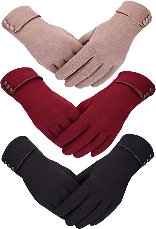 Patelai 3 Pairs Women Winter Gloves Warm Touchscreen Gloves Windproof Plush Gloves for Women Girls Winter Using