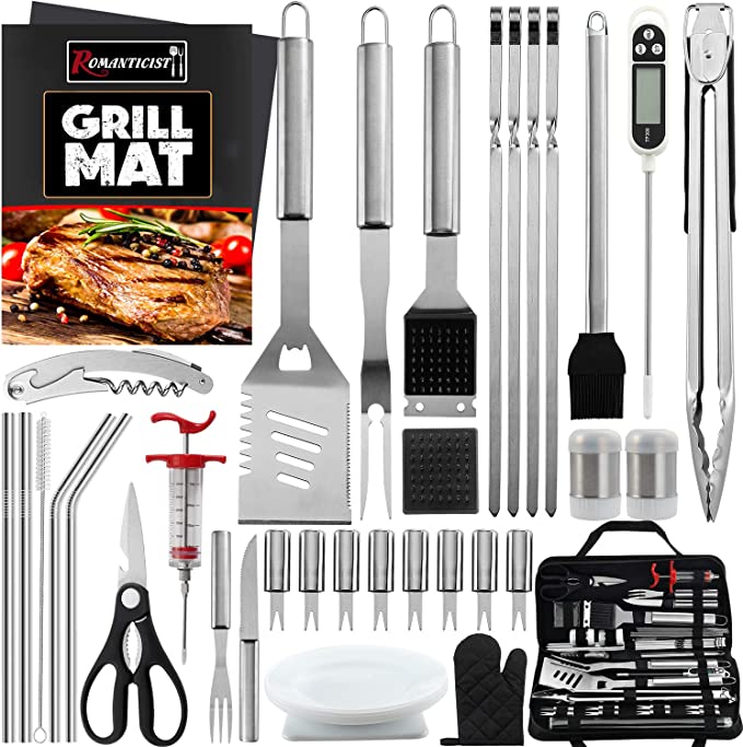 ROMANTICIST 40-Piece Grill Set with Thermometer and Meat Injector, Heavy Duty Grill Utensils, Stainless Steel BBQ Tool Set, Grill Accessories with Storage Bag, Gift for Men on Farther’s Day Christams