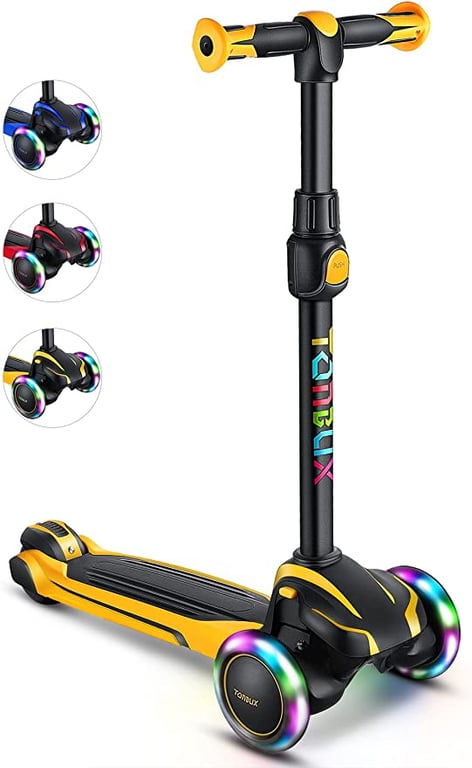 TONBUX Kids Scooter for Age 3-12, Toddler Scooter with 4 Adjustable Heights, Light Up 3-Wheels Scooter, Shock Absorption Design, Lean to Steer, Balance Training Scooter for Kids