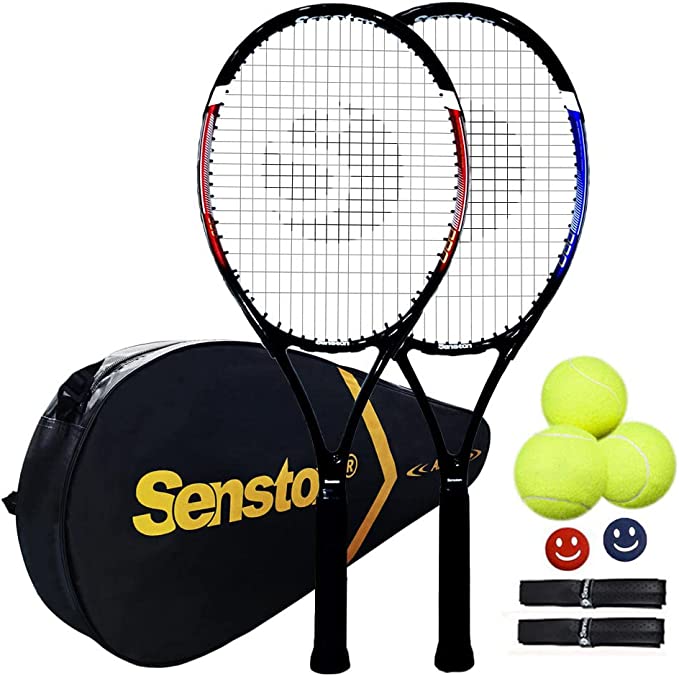 Senston Tennis Rackets for Adults 27 inch Tennis Racquets - 2 Player Tennis Racket Set with 3balls,2 Grips, 2 Vibration Dampers