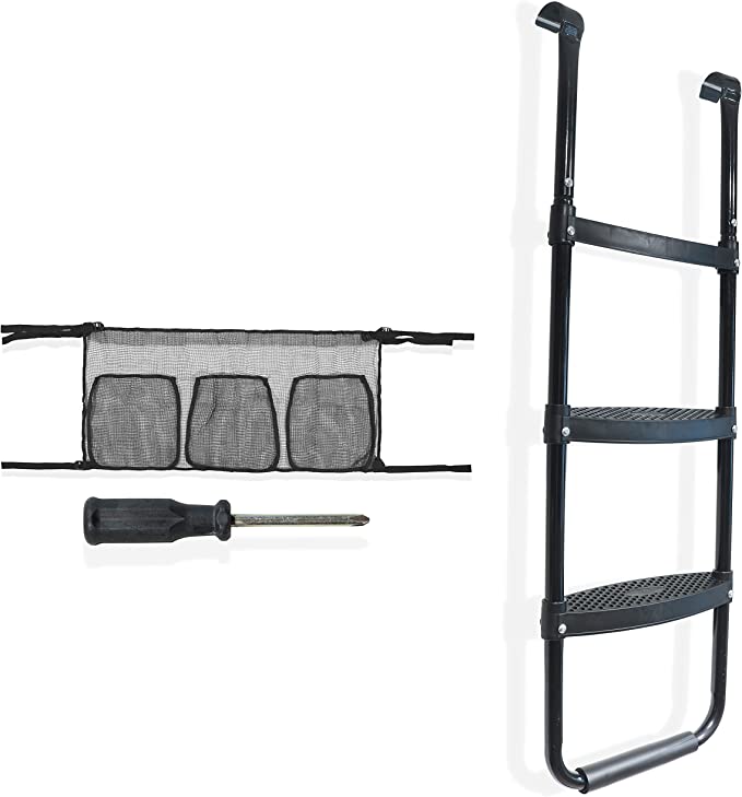 Trampoline Ladder Stairs - with 3 Wide Anti-Skid Steps - Includes a Shoe Storage Bag Organizer