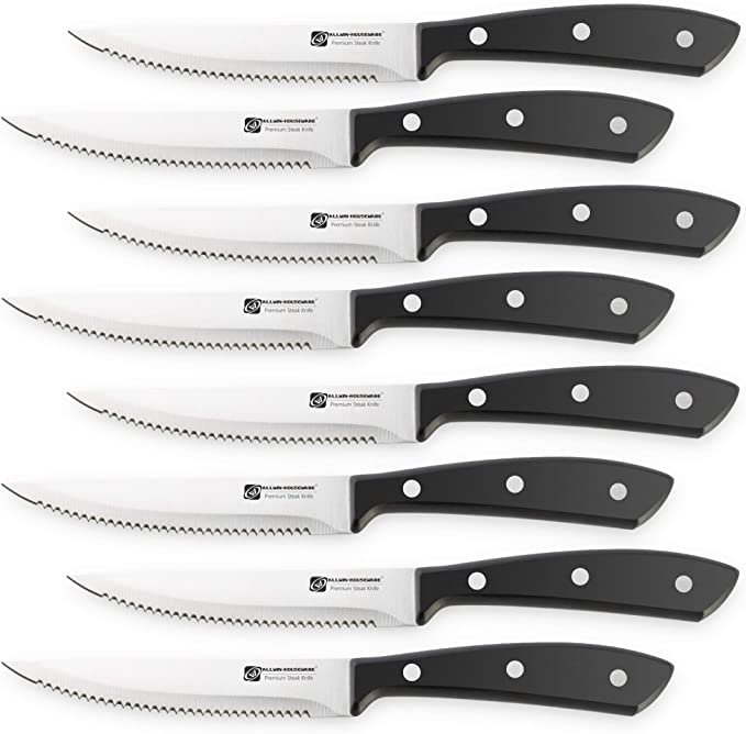 Premium 8-Piece German High Carbon Stainless Steel Serrated Steak Knife Set, Full Tang Steak Knives