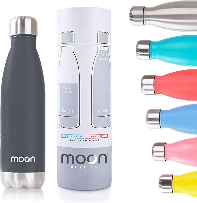 Moon Bottles - Insulated Stainless Steel Water Bottle & Vacuum Flask, 24hr Cold,12hr Hot, Double Walled Metal Reusable Drink Bottle, BPA Free