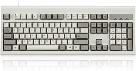 Perixx PERIBOARD-106M, Wired Performance Full-Size USB Keyboard, Curved Ergonomic Keys, Classic Retro Gray/White Color, US English Layout