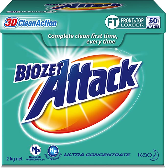 Biozet Attack Regular Laundry Powder Detergent, 2 kilograms